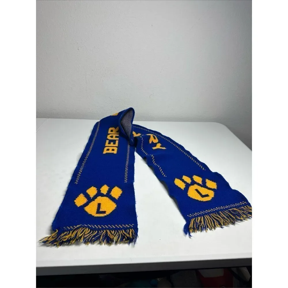 Rare Vintage George Bollenbach Co. Bear Country Cotton Blue Yellow Scarf 54”x7”